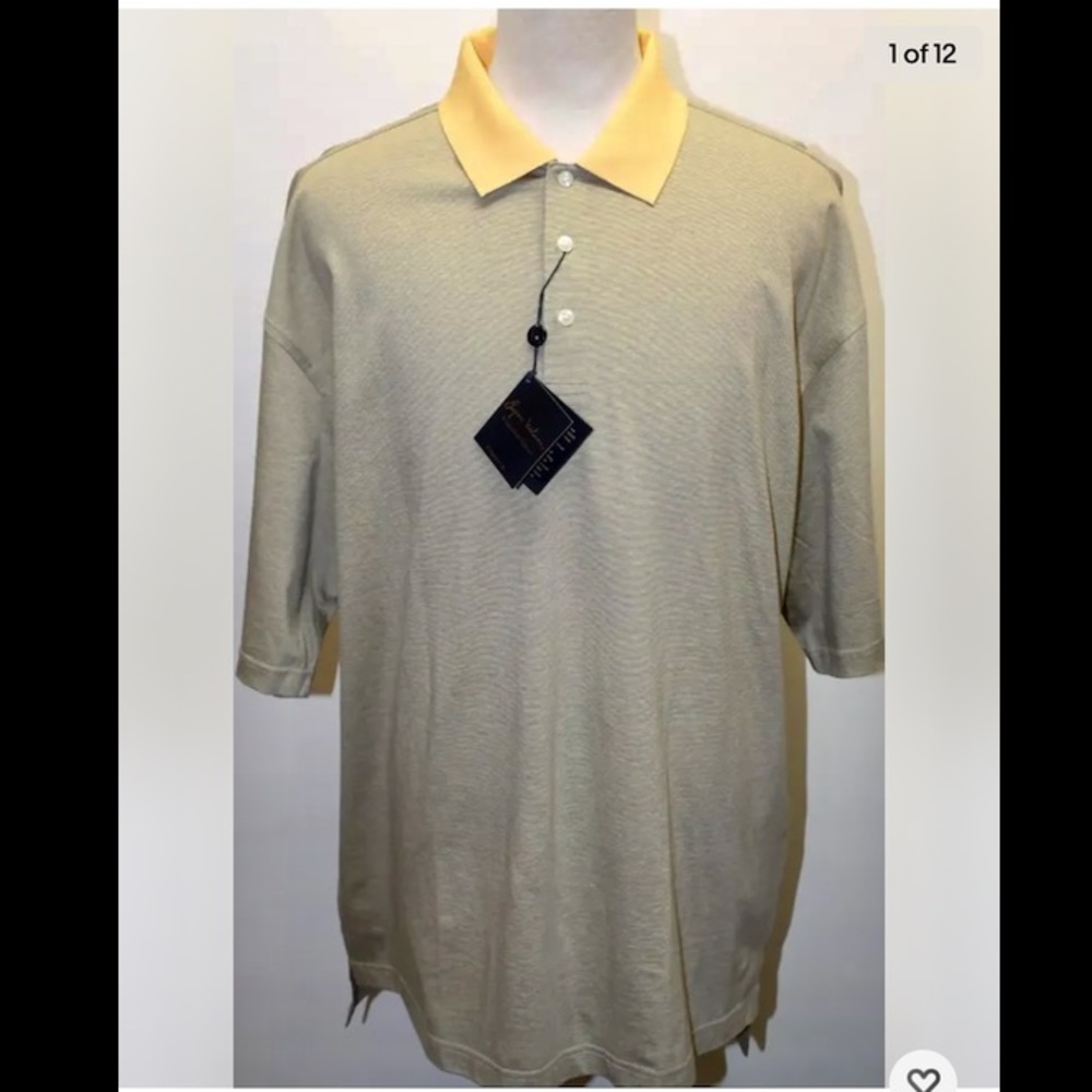 NWT Bryan Nelson Golf Signature Series Polo Shirt XL Beige Yellow Stripe